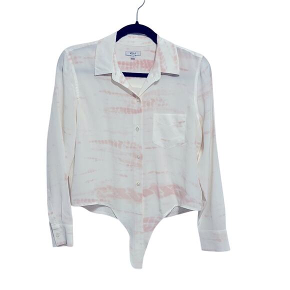Rails Val Tie-dye Pink and White 100% Silk Button-down Shirt size xs - Picture 3 of 10